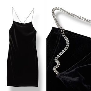 NEW H&M Divided Stretch Velvet Bodycon Dress With Rhinestone Straps Size Large